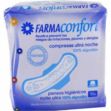 Farmaconfort Compresas Ultrafinas 100% Algodón Noche Alas 10uds