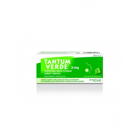 Tantum Verde 3 Mg Pastillas para Chupar Sabor Menta, 20 Pastillas