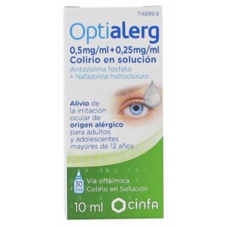 OPTIALERG 5 MG/ML + 0,25 MG/ML COLIRIO EN SOLUCION, 1 frasco de 10 ml