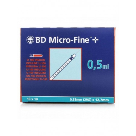 Jeringa de Insulina Bd Microfine+ Escala 1 en 1 0,5ml 10uds