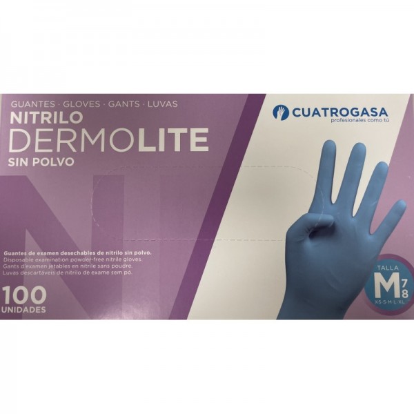 Cuatrogasa Guante Nitrilo Sin Polvo Dermolite Azul Talla M 100uds